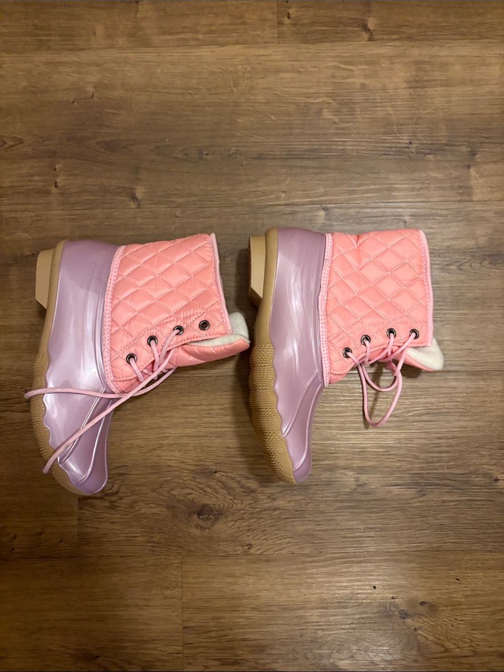 Kids Quilted Pink Lace-Up Winter Boots